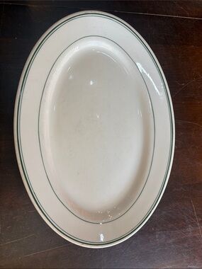 Vintage Sterling Restaurant ware white Oval Platter with Green Rim 11.5”